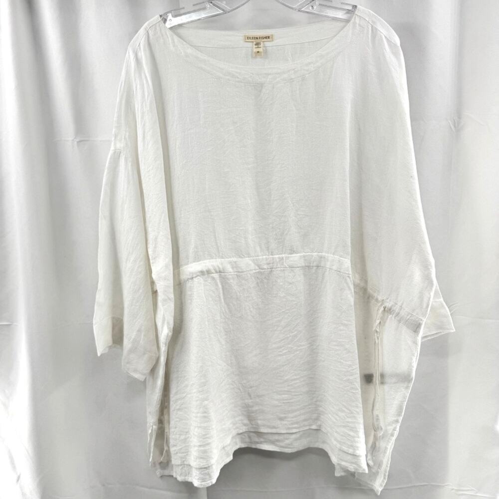 Eileen Fisher Handkerchief Linen Top Blouse Sz 2x Cinch Tie Waist 3/4 Sleeves